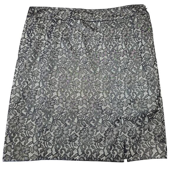 Worthington Dresses & Skirts - Worthington Black Mini Skirt Size 18 Stretch Floral Lace Slit Womens Aline Lined